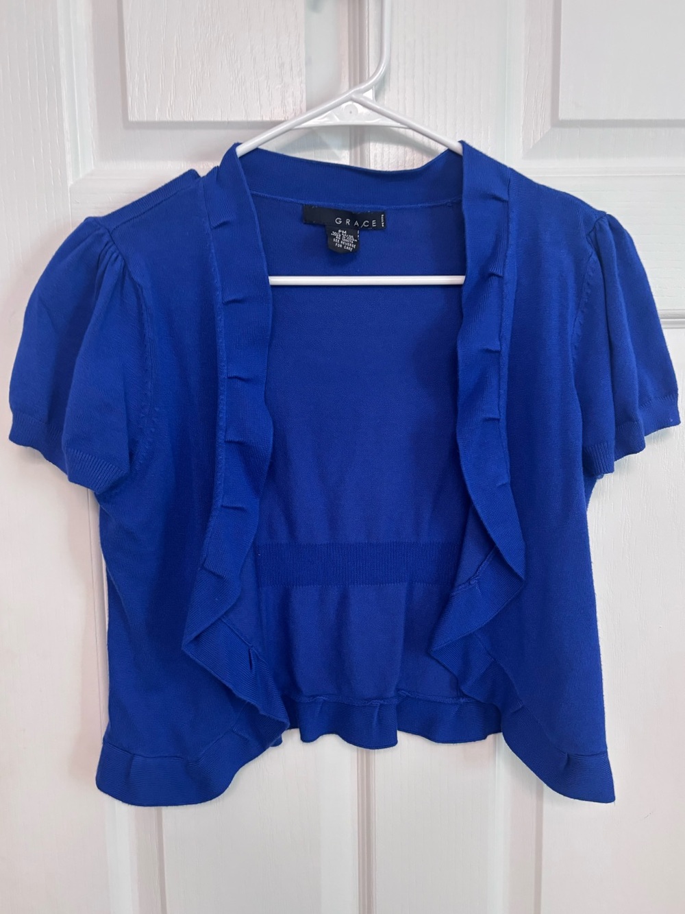 Grace Cobalt Blue Short Sleeve Ruffle Shrug